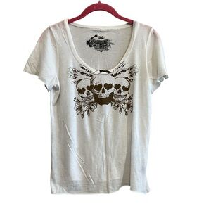 Heart Breaker 100% Cotton White and Brown Skull Graphic Short Sleeve T-Shirt